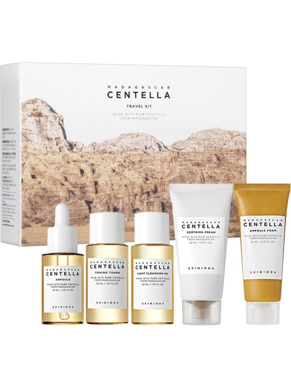 Korean Travel Skincare Set - 5 Travel Size Essentials: Toner, Serum, Cleanser